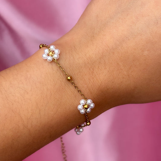 Pulsera de cadena con bolitas y flores