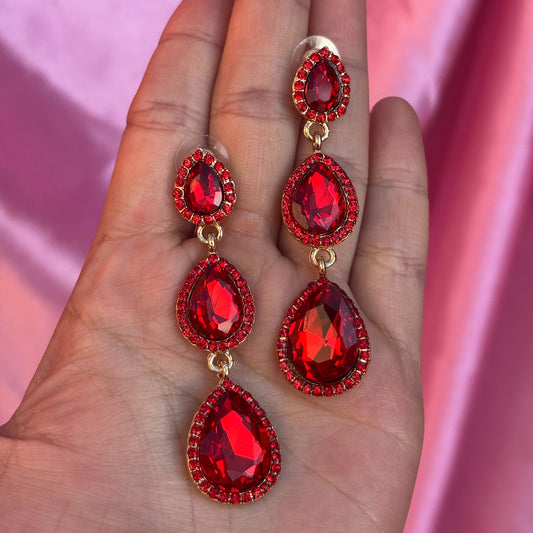 Aretes largos gotas rubí