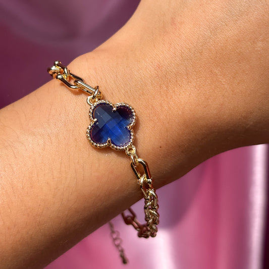 Pulsera trébol cuatro hojas azul